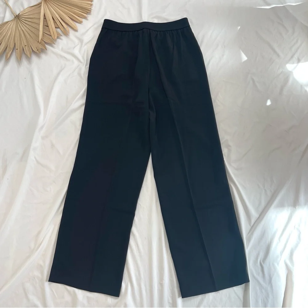 Quince Stretch Crepe Black Classic Wide Leg Trousers Business Pleated Pants 14